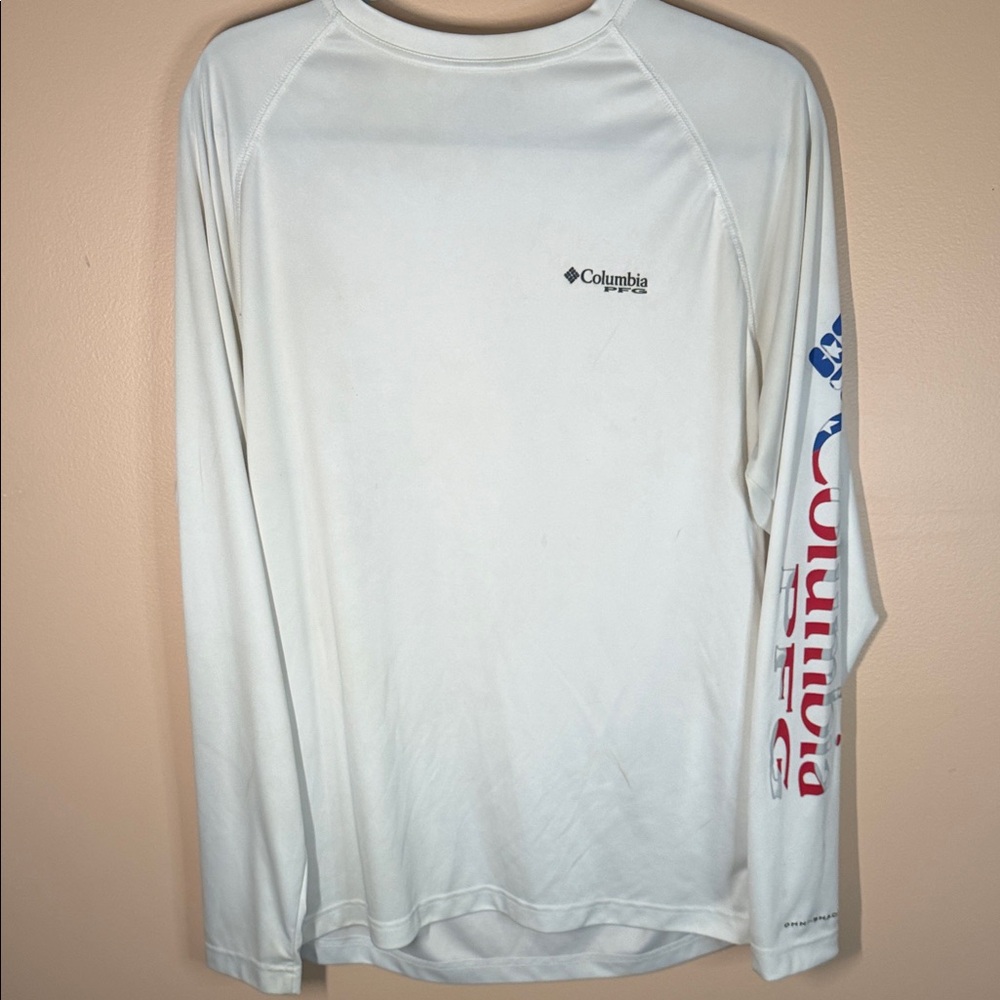 Columbia White PFG Performance Long Sleeve Shirt